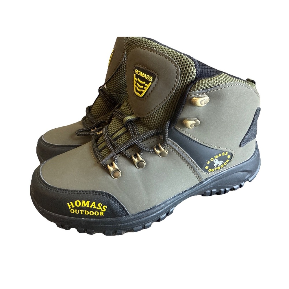Homass Outdoor Waterproof, Leather, Hiking Trail Boots Men's Size 8.5 Green NEW
